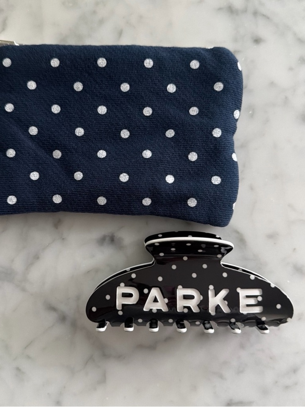 NEW PARKE Claw Clip in Black and White Polka Dot and Polka Dot Zipper Pouch